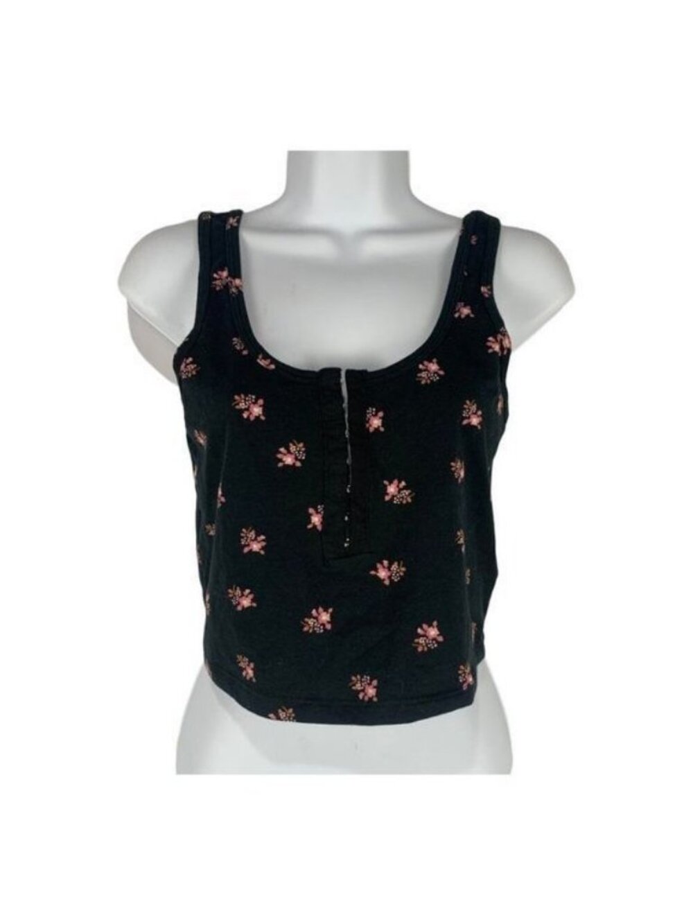 Aeropostale Womens Floral Sleeveless Crop Top Medium Black Pink Scoop Neck Cute